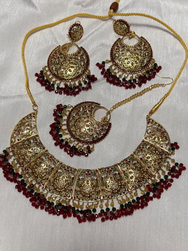 Maroon Gold Choker Set